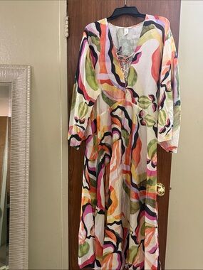H&M Multicolor Abstract Print Maxi Dress (White Base)